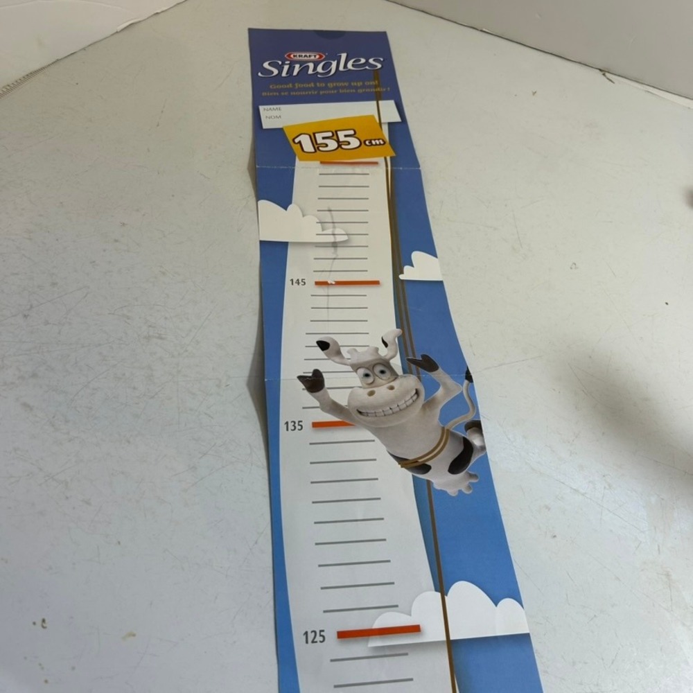 Vtg Kraft Singles‎ Cow Growth Chart Kids Height Tracker Promotional Advertising